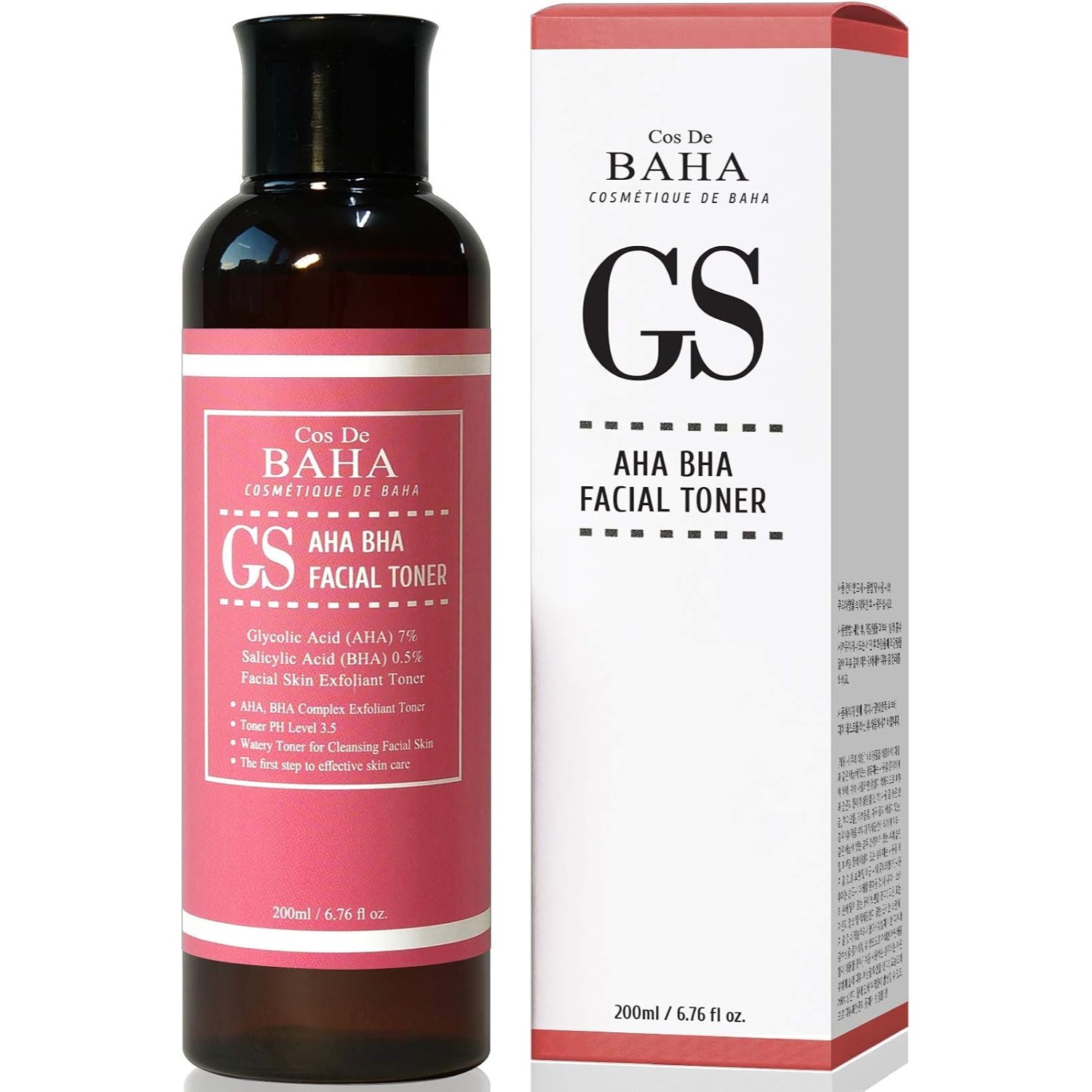 Glycolic Acid 7% AHA + Salicylic Acid 0.5% BHA Facial Toner - Alcohol Free for Smoother-Looking Skin, 6.76 Fl Oz (200ml)