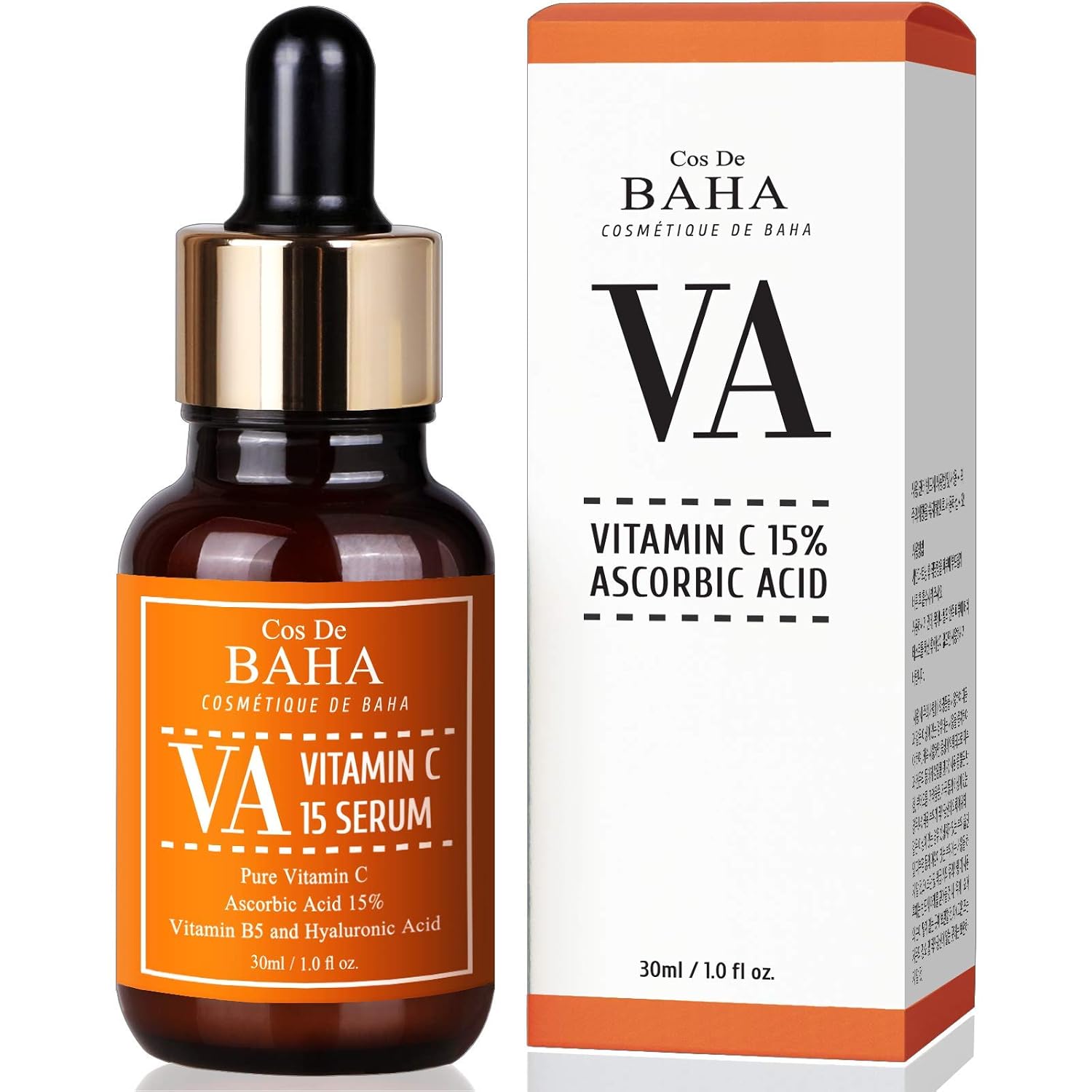 Cos De BAHA Vitamin C(Ascorbic Acid) 15% Serum 1 Fl Oz – Korean Skin Care for Dull & Uneven-Looking Skin, Face Serum with Ascorbic Acid, 30ml