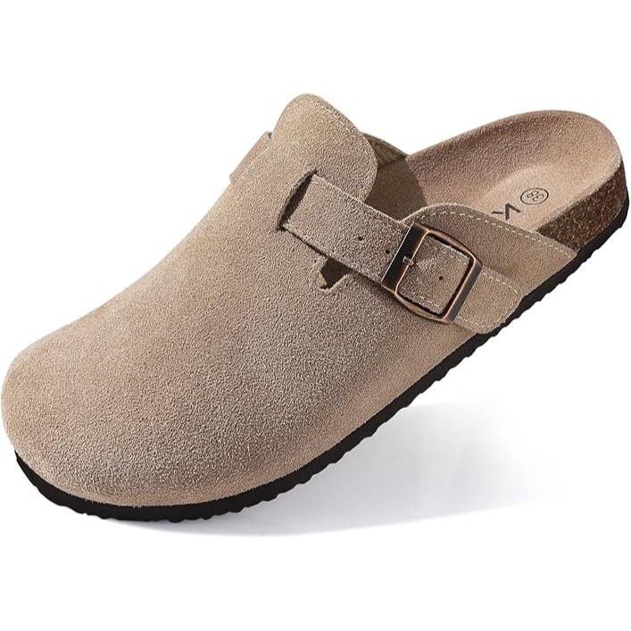 KIDMI Genuine Suede Clogs for Women Cork Footbed Sandals Leather Mules Potato Shoes with Arch Support
